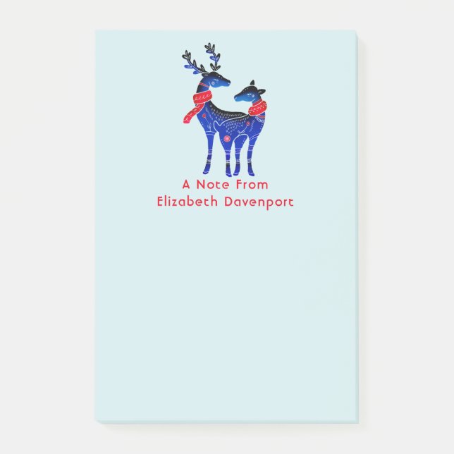 Blue Nordic Christmas Reindeer Pair Post-it Notes (Front)