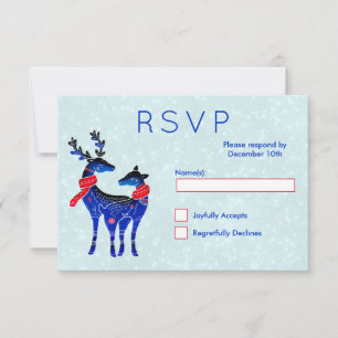 Blue Nordic Christmas Reindeer Pair RSVP Card