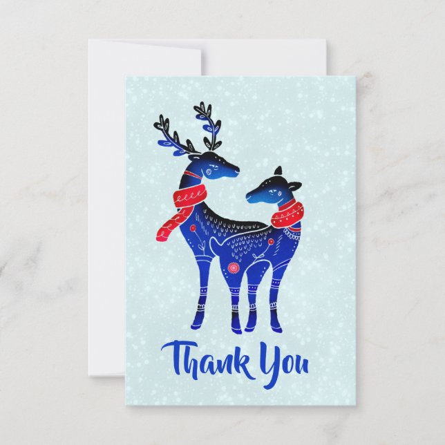 Blue Nordic Christmas Reindeer Pair Thank You (Front)