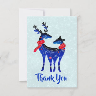 Blue Nordic Christmas Reindeer Pair Thank You Card