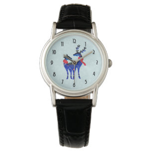 Blue Nordic Christmas Reindeer Pair Watch