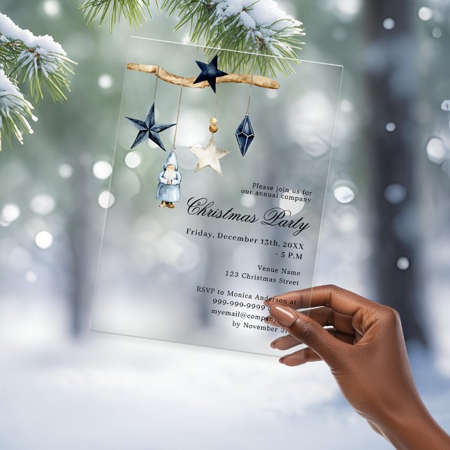 Blue nordic decor simple company Christmas Party Acrylic Invitations (Creator Uploaded)