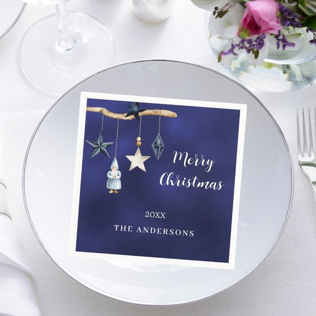 Blue nordic gnome stars Christmas Party Napkin (Creator Uploaded)