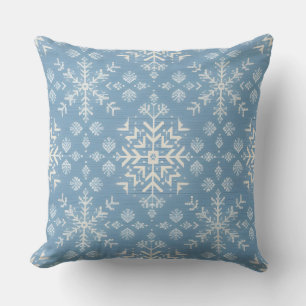 Blue Nordic Snowflake Pattern Winter Holiday Cushion