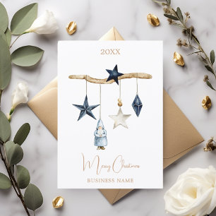 Blue nordic stars gnome business Christmas Holiday Card