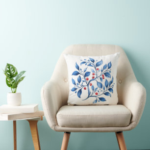 Blue Nordic Winter Berry Botanical Christmas Cushion