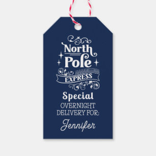 BLUE North Pole Special OVERNIGHT DELIVERY FOR Gift Tags