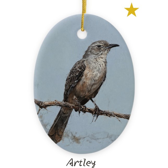 Blue Northern Mockingbird Bird Painting Year Ceramic Tree Decoration (Creator Uploaded)