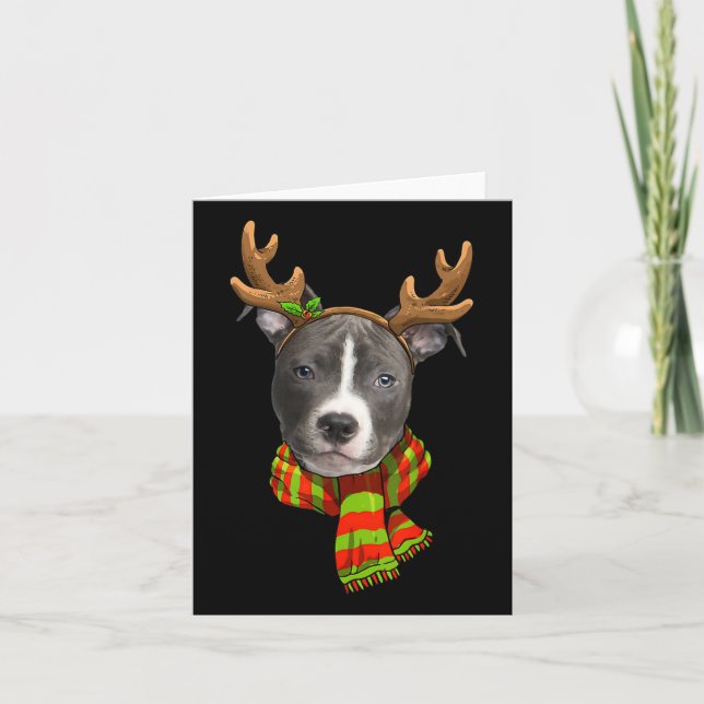 Blue Nose Pitbull Christmas Reindeer Pet Dog Lover Card (Front)
