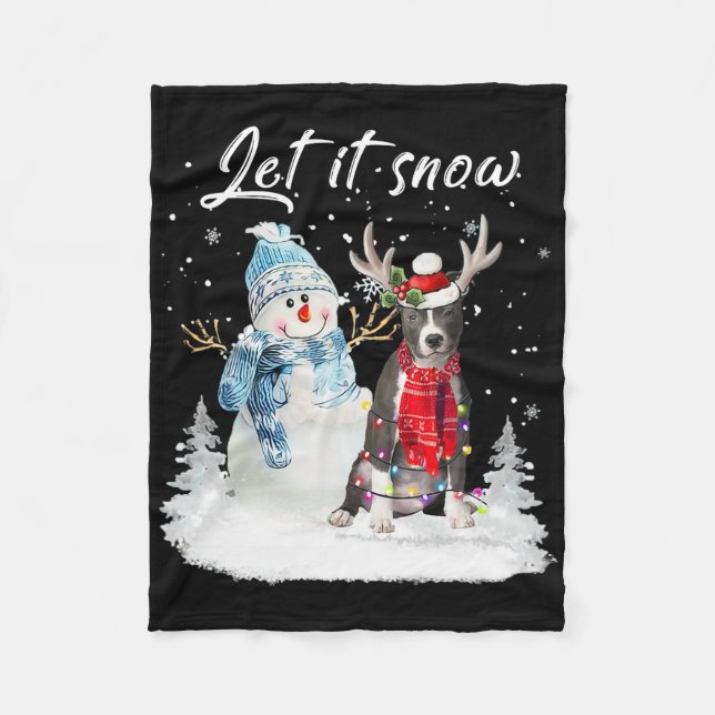 Blue Nose Pitbull Santa Dog Christmas Snowman Xmas Fleece Blanket (Front)
