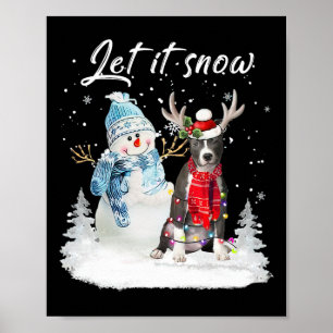 Blue Nose Pitbull Santa Dog Christmas Snowman Xmas Poster