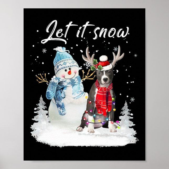 Blue Nose Pitbull Santa Dog Christmas Snowman Xmas Poster (Front)