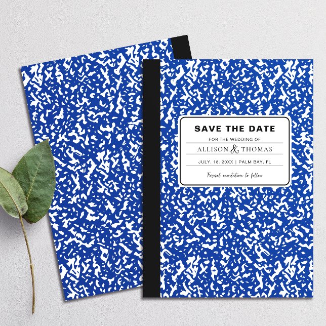 Blue Notebook Teacher Funny Save The Date Wedding Invitation (Perfect for school teachers and anyone who appreciates a playful twist on tradition.)