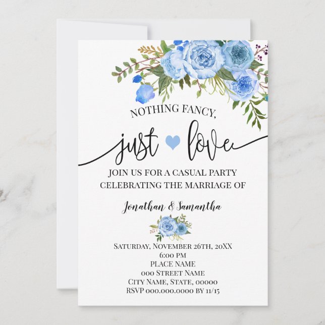Blue Nothing Fancy Just Love Elopement Invitation (Front)