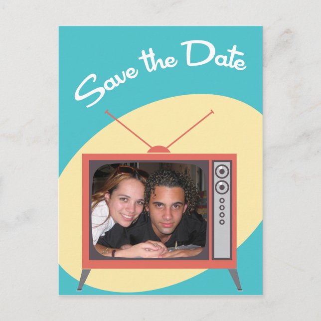 Blue  Now Presenting Save the Dates Announcement Postcard (Front)