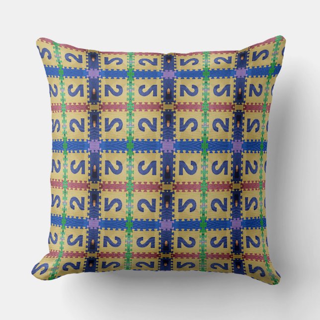 Blue Number 2 over Square Gold Puzzle Design Cushion (Front)