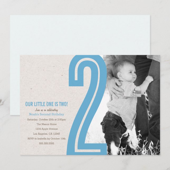 Blue Number Two Birthday Party Invite (Front/Back)