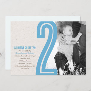Blue Number Two Birthday Party Invite
