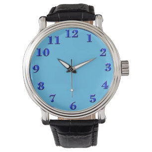 Blue Numbers Black Vintage Leather Watch