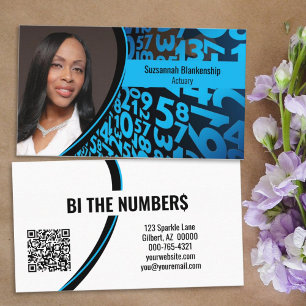 Blue Numbers on Black Custom Photo and QR Code Business Card