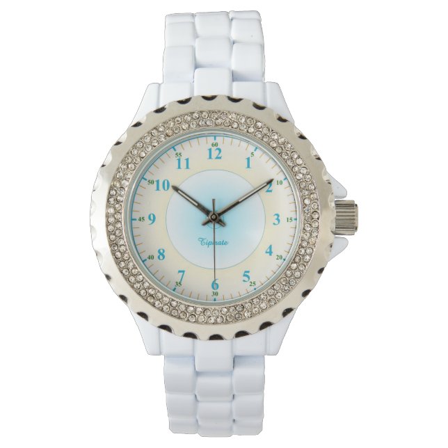 Blue Numbers White Rhinestone Ladies watch (Front)