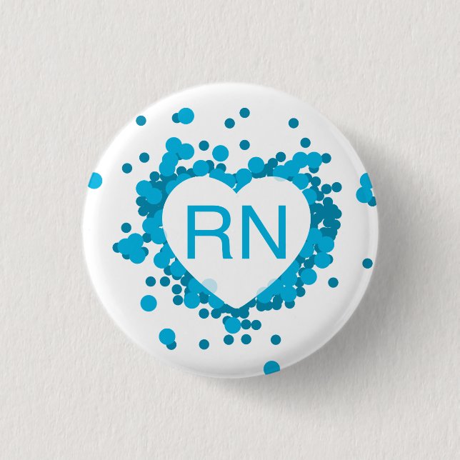 Blue Nurse RN Heart Button (Front)