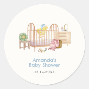 Blue Nursery Toys Little Chicken Baby Shower Classic Round Sticker