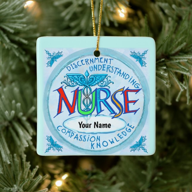 Blue nurses motto ceramic ornament (Tree)