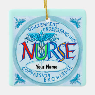 Blue nurses motto ceramic ornament