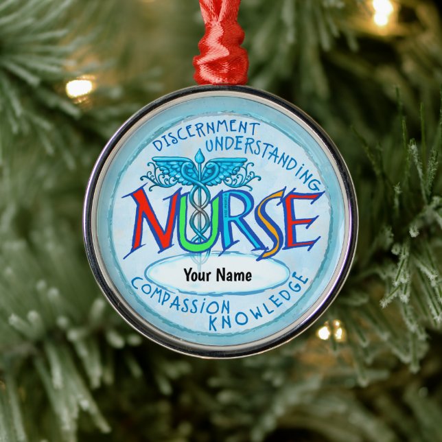 Blue nurses motto metal tree decoration (Tree)
