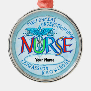 Blue nurses motto metal tree decoration