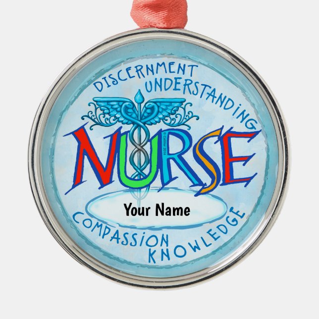 Blue nurses motto metal tree decoration (Front)
