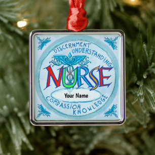 Blue Nurses Motto Nurse  Metal Tree Decoration