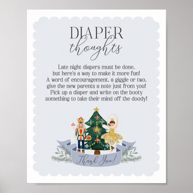 blue nutcracker baby shower diaper thoughts sign (Front)