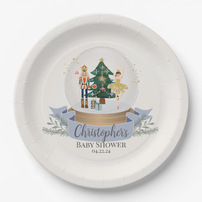 blue nutcracker chraistmas baby shower party  paper plate (Front)