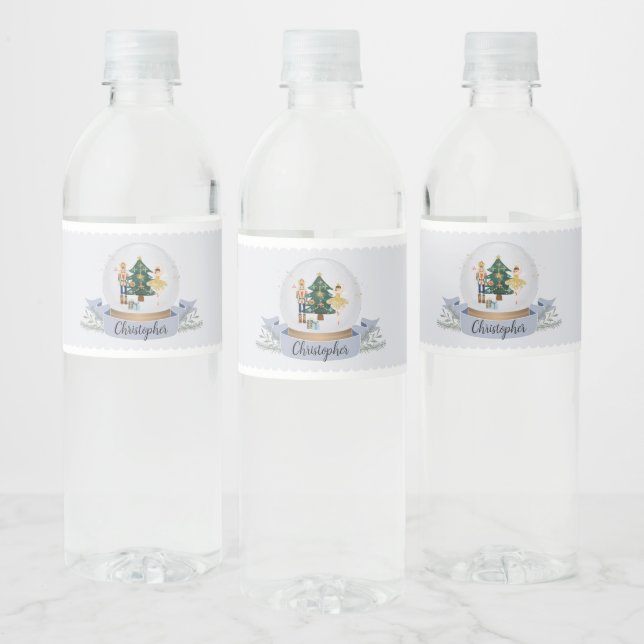 Blue Nutcracker Christmas Baby Shower  Water Bottle Label (Bottles)