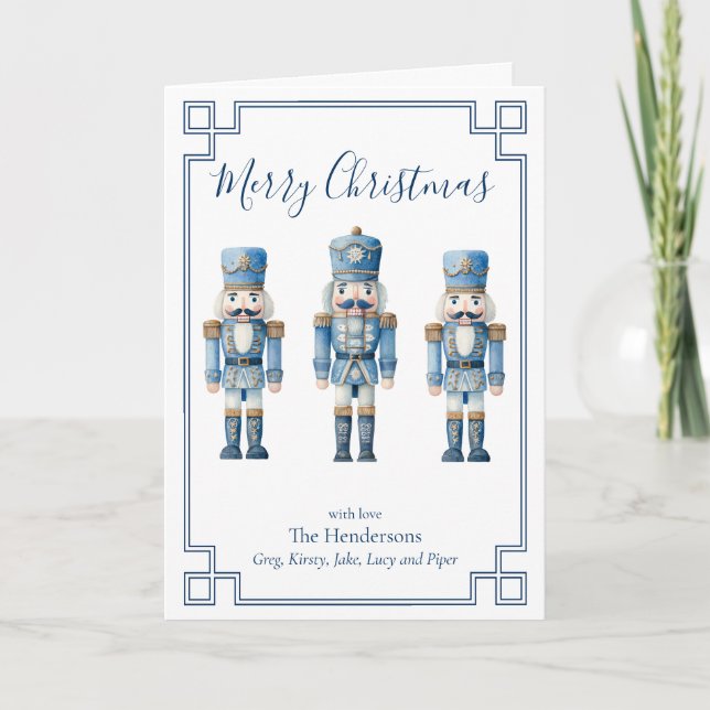 Blue Nutcracker Christmas Holiday Card (Front)