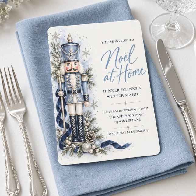 Blue Nutcracker Noël Christmas Dinner  Invitation (Creator Uploaded)