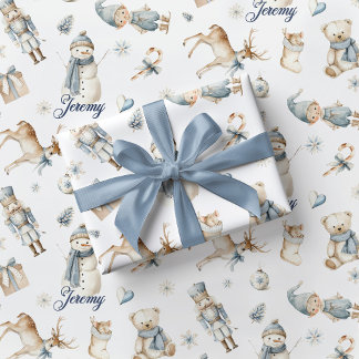 Blue Nutcracker Wrapping Paper Boy Christmas