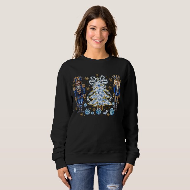Blue Nutcrackers and Christmas Tree Sweatshirt (Front Full)