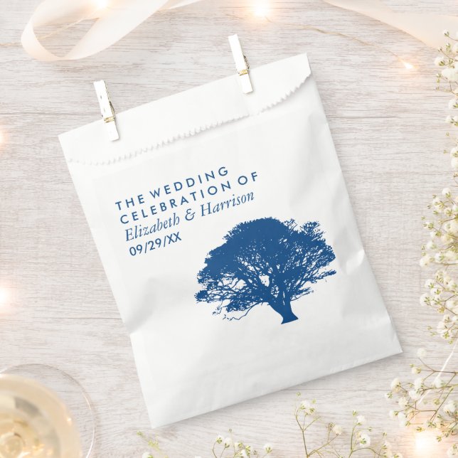 Blue Oak Tree, Rustic & Minimalistic Wedding Favour Bags (Clipped)