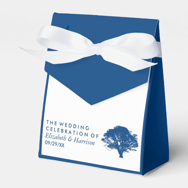 Blue Oak Tree, Rustic & Minimalistic Wedding Favour Box (Front Side)