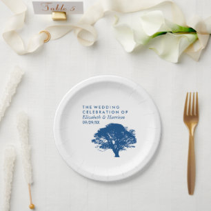 Blue Oak Tree, Rustic & Minimalistic Wedding Paper Plate