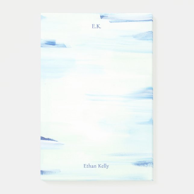 Blue Ocean Abstract Art Personalised Name Post-it Notes (Front)