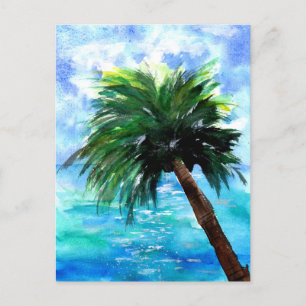 Blue Ocean and Green Palm Tree Postcard