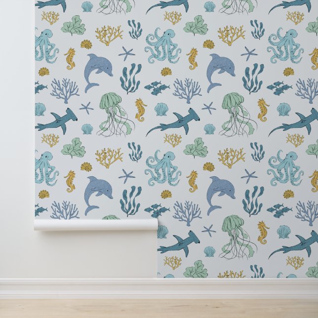 Blue Ocean Animals Boy's Room Wallpaper (Application)