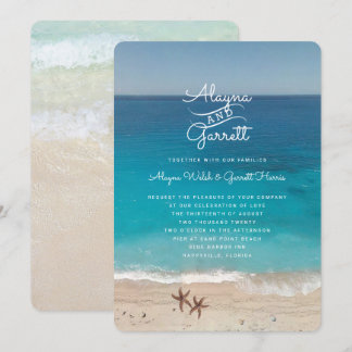 Blue Ocean Beach Ceremony Wedding Invitation