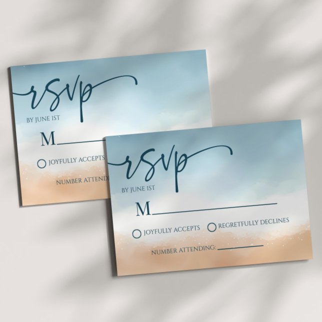 Blue Ocean Beach Shore Sand Wedding RSVP Card (Creator Uploaded)