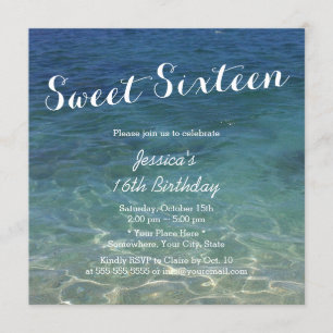 Blue Ocean Beach Theme Sweet Sixteen Invitation