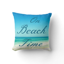 Blue Ocean Beach Typography Pillow